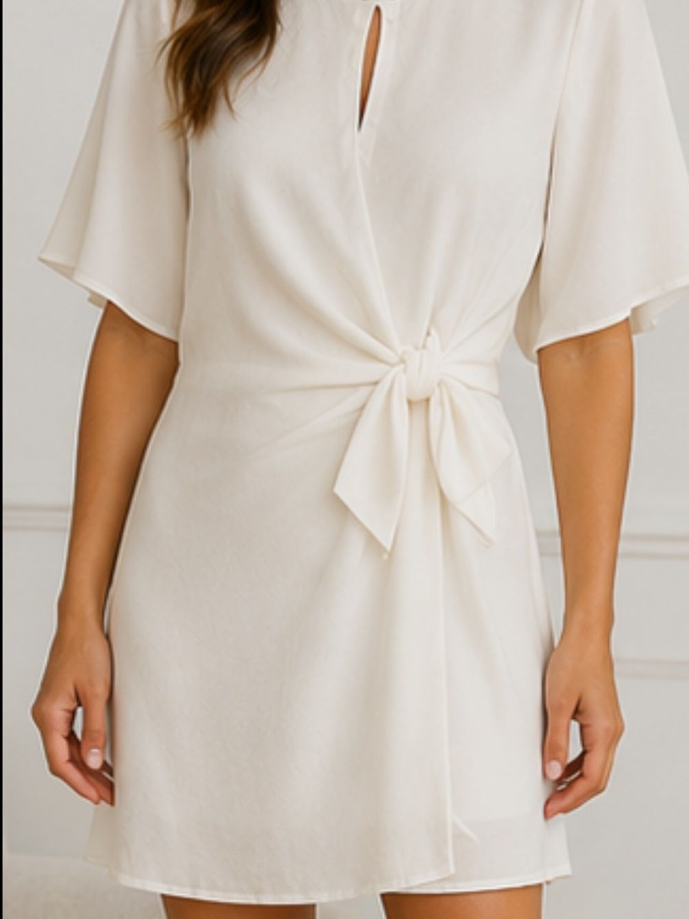 TCEC white Tie-Front Midi Dress